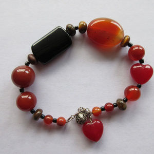 Carnelian, Brown Agate w/ Sterling Silver Bracelet